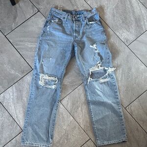 Levi's Light Blue Distressed Straight Jeans for Women